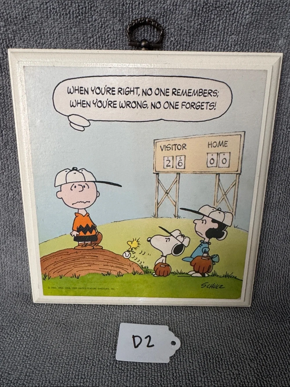 Peanuts Charlie Brown Baseball Wall Plaque - White Frame
